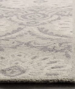 Modern Rugs And Decor Damask Handmade Premium Wool Area Rug, Light Grey / Ivory All Area Rugs And Runners