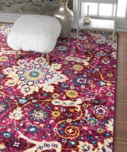 WW Purple Vintage Floral Medallion Area Rugs And Runners