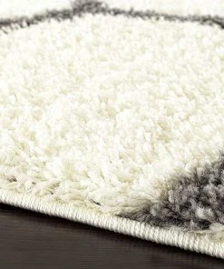 WRG Cozy Geometric Shag Cream Gray Area Rug