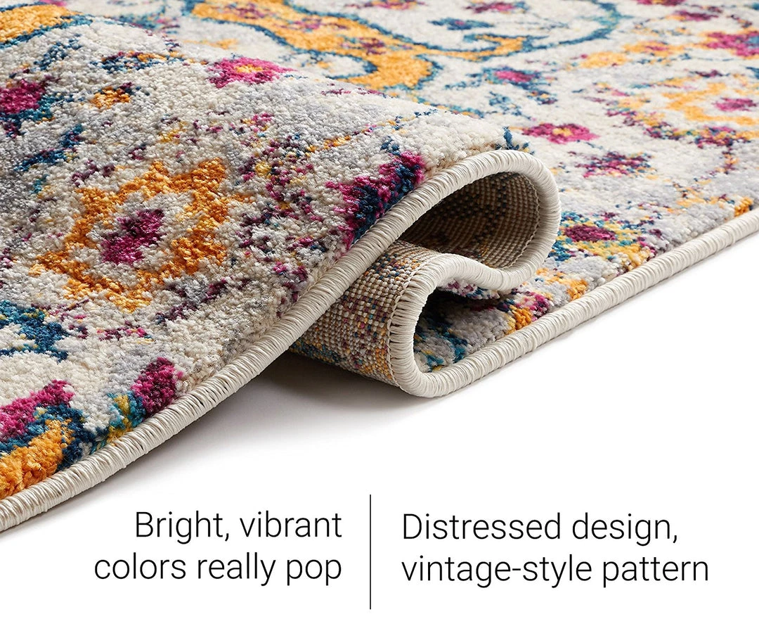 WW Yellow Blue Purple Vintage Floral Medallion Area Rugs 3 WW Yellow Blue Purple Vintage Floral Medallion Area Rugs