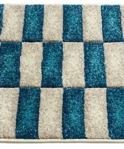 WW Modern Geometric Blue Beige Comfy Hand Carved Area Rugs