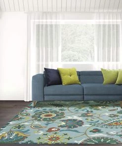 Unique Loom All Area Rugs And Runners Waverly Sun N Shade Blue Multicolor Beach Indoor-Outdoor Rug Light