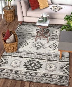 WRG All Area Rugs And Runners Southwestern Style Gray White High Traffic Stain Resistant Indoor Outdoor Area Rug