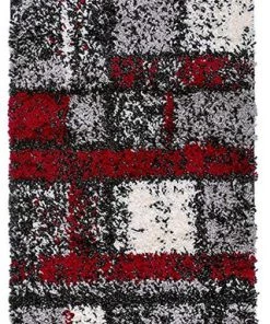 WW Geometric Pattern Red Gray Cozy Shag Area Rugs All Area Rugs And Runners