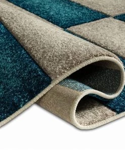 WW Modern Geometric Blue Beige Comfy Hand Carved Area Rugs