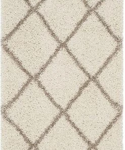 FAS Diamond Trellis Ivory/Beige Soft Plush Shag Area Rug 2-inch Thick All Area Rugs And Runners
