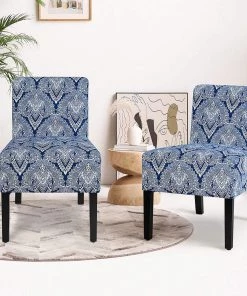 Giantex Bedding Fabric Accent Chair, Contemporary Leisure Side Chair W/Thick Sponge Cushion, Wood Legs, Weight Capacity 330 Lbs, Upholstered Armless Accent Chair For Living Room, Bedroom (1, Sapphire)