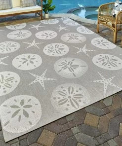 WW Beige Tropical Indoor Outdoor Patio Area Rug