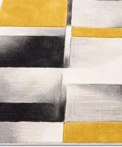 WW Gold Modern Geometric Boxes Squares Pattern Soft Area Rug