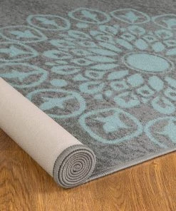 Antep Modern Floral Non-Skid (Non-Slip) Low Profile Pile Rubber Backing Indoor Area Rugs Gray All Area Rugs And Runners