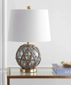JONATHAN Andrews 21.5" LED Glass/Rope Lamp Aqua Lamps