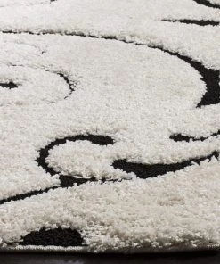 FAS Premium Swirl Thick Plush Ivory/Black Area Shag Rug All Area Rugs And Runners