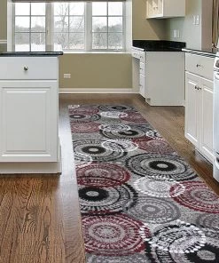 WRG Contemporary Circles Gray/Grey Red White Black Area Rug All Area Rugs And Runners