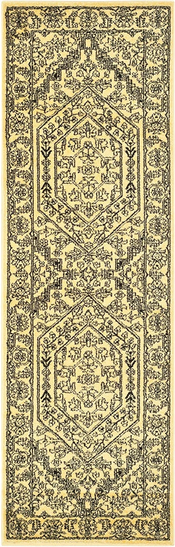 FAS Oriental Vintage Distressed Medallion Gold/Black Soft Area Rug 8 FAS Oriental Vintage Distressed Medallion Gold/Black Soft Area Rug