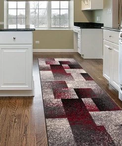 Modern Distressed Boxes All Area Rugs And Runners Geometric Red Gray Box Pattern Area Rugs