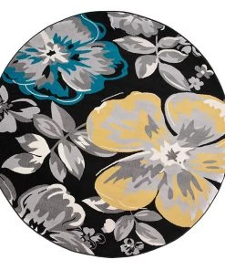 WRG All Area Rugs And Runners Floral Black Yellow Teal Blue Gray Area Rugs