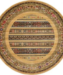 WW Tribal Pattern Tan Navy Blue Soft Area Rug