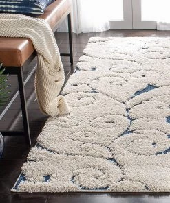 FAS All Area Rugs And Runners Premium Swirl Thick Plush Cream/Blue Area Shag Rug