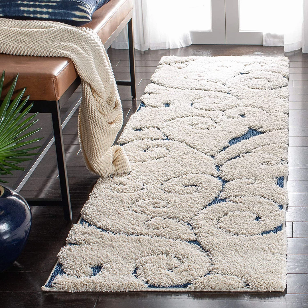FAS All Area Rugs And Runners Premium Swirl Thick Plush Cream/Blue Area Shag Rug 1 FAS All Area Rugs And Runners Premium Swirl Thick Plush Cream/Blue Area Shag Rug