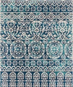 Ww Signora Klim Style All Area Rugs And Runners Modern Floral Ivory Blue Short Pile Area Rug