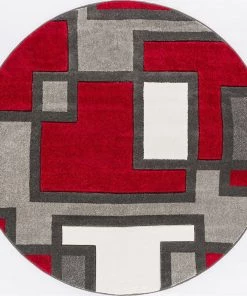 WW Modern Geometric Red Gray Comfy Hand Carved Area Rugs