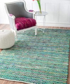 FAS All Area Rugs And Runners Handwoven Chevron Pattern Soft Green Texture Area Rug