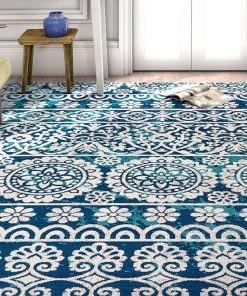 Ww Signora Klim Style All Area Rugs And Runners Modern Floral Ivory Blue Short Pile Area Rug