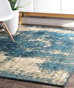 FAS Vintage Distressed Blue Soft Area Rug All Area Rugs And Runners