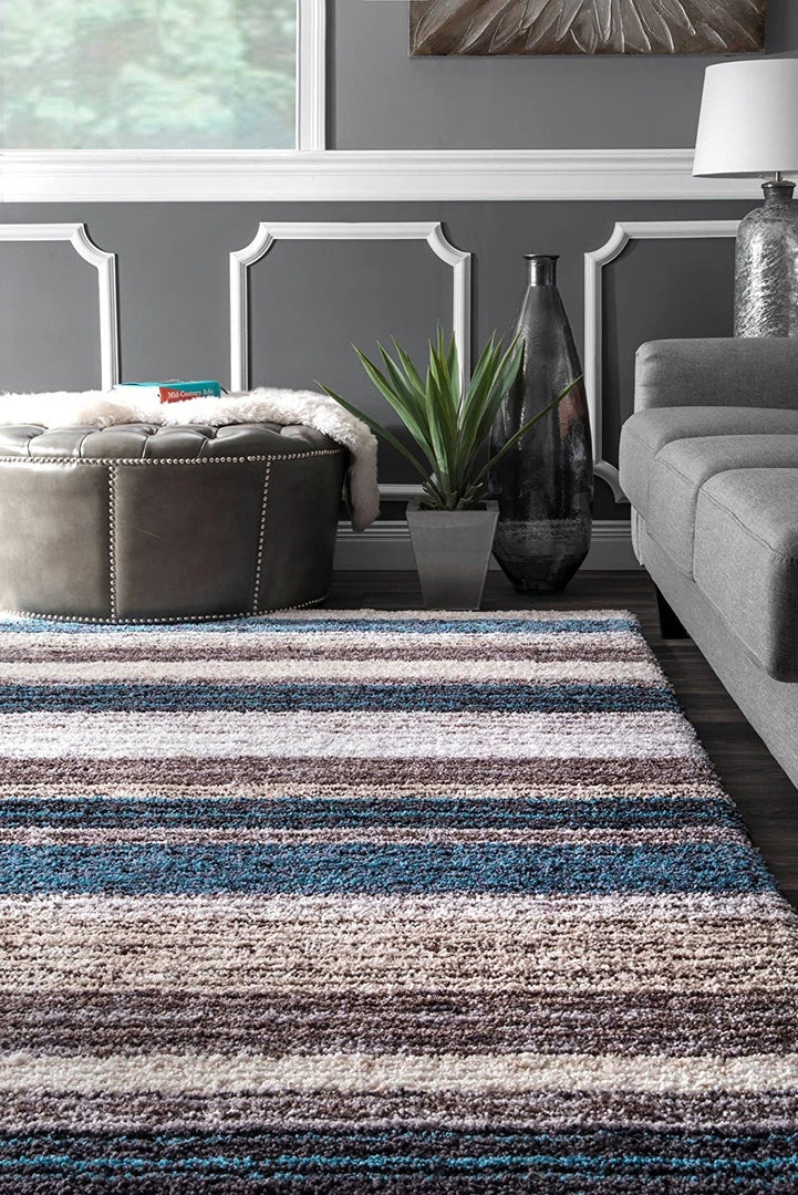 FAS Premium Handmade Striped Blue Gray Plush Shag Area Rugs All Area Rugs And Runners 2 FAS Premium Handmade Striped Blue Gray Plush Shag Area Rugs All Area Rugs And Runners
