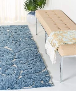 FAS Premium Swirl Thick Plush Light Blue/cream Area Shag Rug