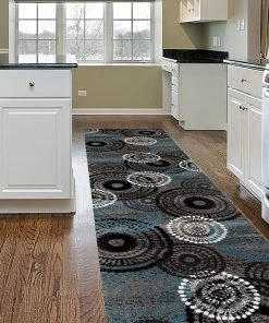 WRG Contemporary Circles Gray/Grey Blue White Black Area Rug 14 WRG Contemporary Circles Gray/Grey Blue White Black Area Rug