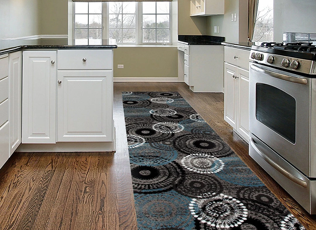 WRG Contemporary Circles Gray/Grey Blue White Black Area Rug 6 WRG Contemporary Circles Gray/Grey Blue White Black Area Rug