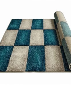 WW Modern Geometric Blue Beige Comfy Hand Carved Area Rugs