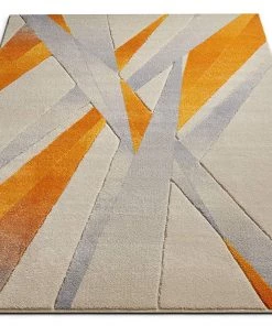 WW All Area Rugs And Runners Modern Geometric Orange Yellow Ivory Comfy Hand Carved Area Rugs