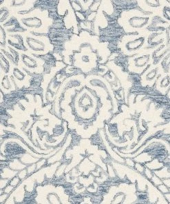 Modern Rugs And Decor All Area Rugs And Runners Damask Handmade Premium Wool Area Rug, Blue / Ivory