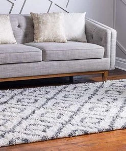 UL Lattice Tassel Ivory Gray Plush Shag Area Rugs