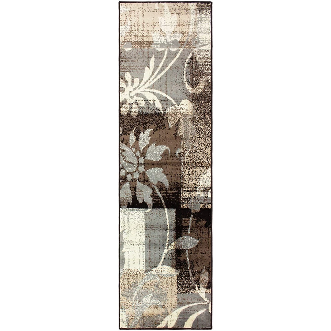 SUP Floral Patchwork Design Brown Ivory Area Rug 4 SUP Floral Patchwork Design Brown Ivory Area Rug
