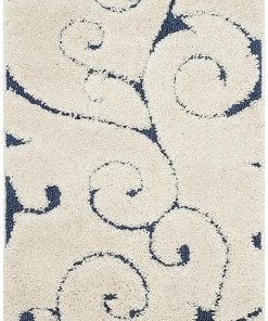 FAS All Area Rugs And Runners Premium Swirl Thick Plush Cream Blue Shag Rug
