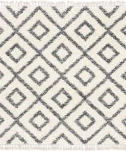 UL Lattice Tassel Ivory Gray Plush Shag Area Rugs