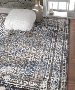 Well Woven Mante Grey & Blue Modern Sarouk Vintage Modern Distressed Persian Design Grey Blue Area Rug All Area Rugs And Runners