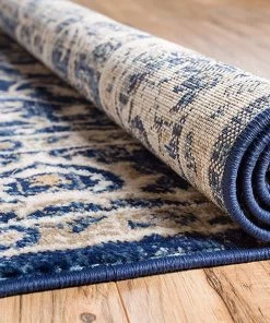 Well Woven Vintage/ Distressed Rugs Essex Blue & Beige Vintage Traditional Persian Oriental Sarouk