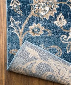 WW Oriental Distressed Persian Design Blue Soft Area Rug