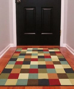OPVM All Area Rugs And Runners Checks Design Multi-color Area Rug Non-Slip/ No Skid