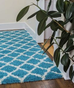 WRG Turquoise Blue White Soft Shag Area Rugs