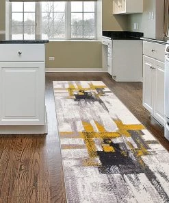 WRG Abstract Gold Gray Ivory Area Rug