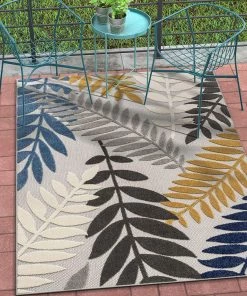 WRG Floral Gray Multi High Traffic Stain Resistant Indoor Outdoor Area Rug