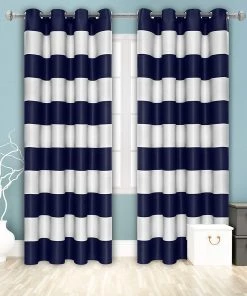 Modern Rugs And Decor Bedding Stripe Window Curtains For Bedroom - Grommet Room Darkening Curtain, Thermal Insulated, Noise Reducing And Light Blocking Drapes 2 Panels