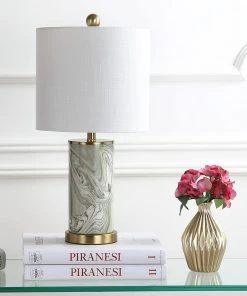 JONATHAN Swirl 20.5" Ceramic LED Table Lamp Gray/Green Lamps