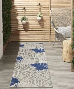 WRG Indoor/Outdoor Floral Ivory/Navy Area Rug