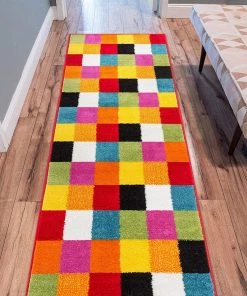 WW Geometric Squares Bright Multi-color Area Rugs